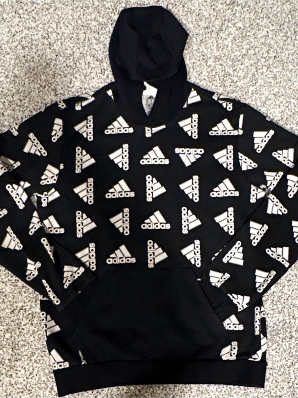 adidas Black Hoodie with All-Over White Logos